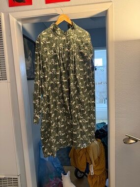 Batsheva Forest Green Printed Long Sleeve Dress